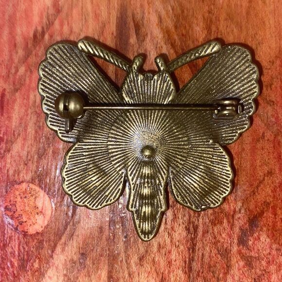Antique Style Multicolored Moth Brooch - Picture 4 of 4